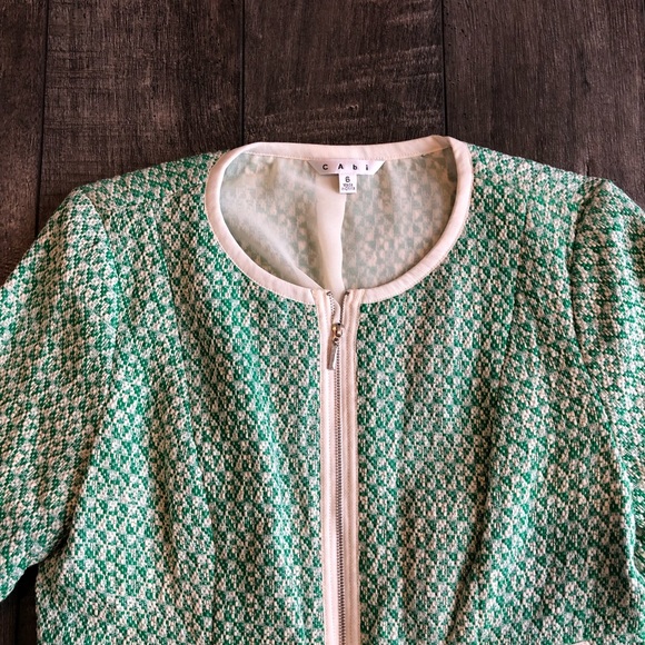 CAbi Green Tweed Zip-Up Jacket Size 8 - Picture 4 of 8